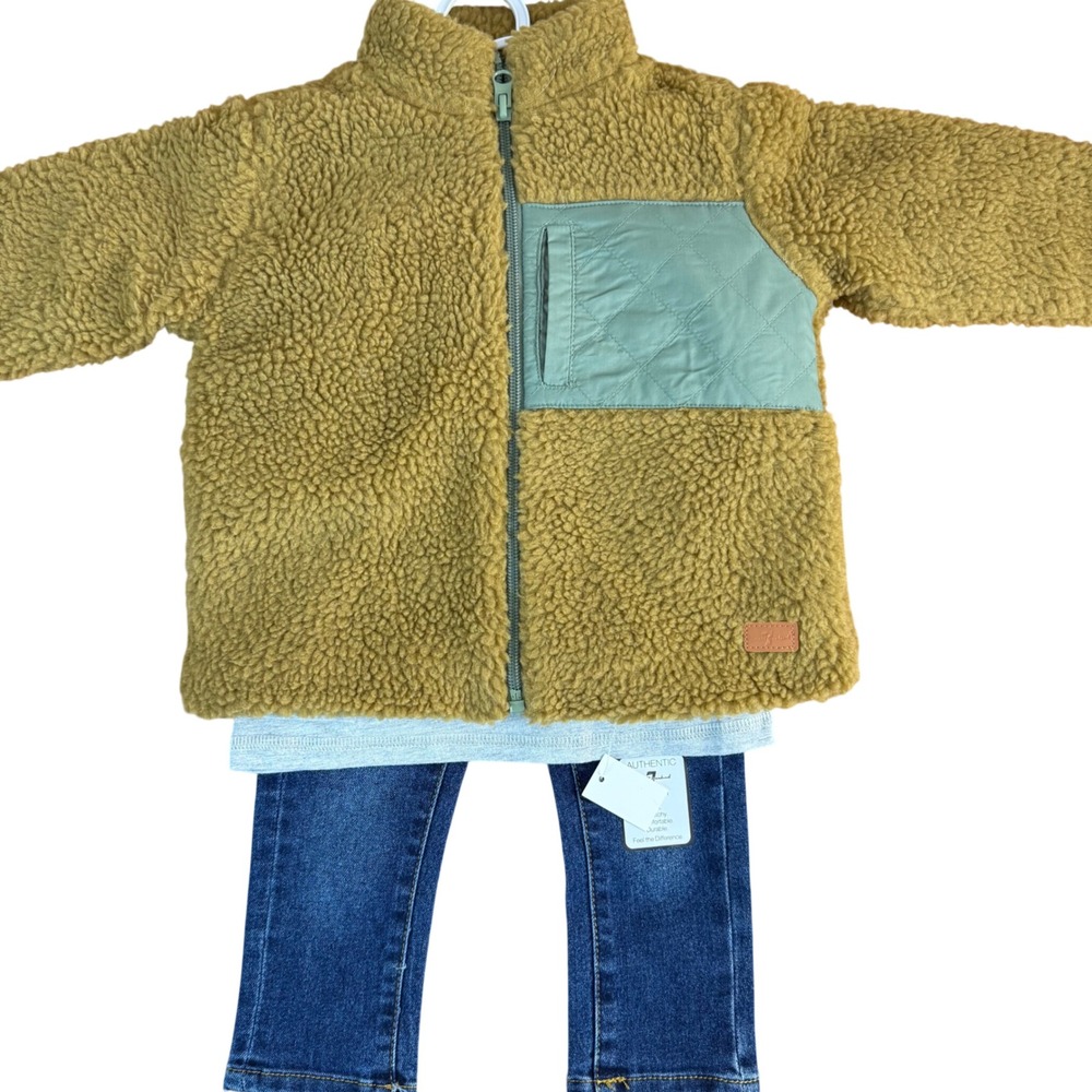 7 For All Mankind Kids Faux Fur‎ Fleece Jacket & Jeans Outfit 12M